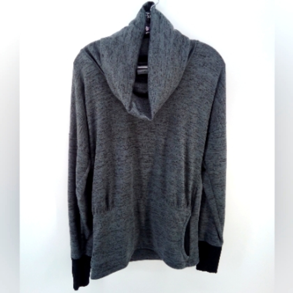 Athleta Cowl Neck Pull Over Gray Black Thumbholes Sweater Small